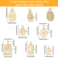 12Pcs 6 Styles Rack Plating Brass Pendants&nbsp;KK-SC0007-64