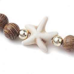 Summer Beach Starfish Dyed Synthetic Turquoise & 6mm Round Wenge Wood Beaded Stretch Bracelets for Women&nbsp;BJEW-JB10514-02