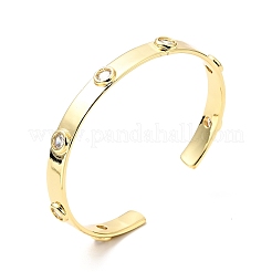 Clear Cubic Zirconia Flat Round Open Cuff Bangle&nbsp;BJEW-J165-07G