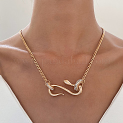 Crystal Rhinestone Snake Pendant Necklace with Alloy Curb Chains for Women&nbsp;NJEW-I118-02KCG