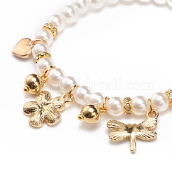 ABS Plastic Imitation Pearl Beaded Stretch Bracelet with Alloy Enamel Charms for Kids&nbsp;BJEW-JB08524
