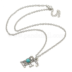 Letter A~Z Antique Silver Plated Alloy with Synthetic Turquoise Pendant Necklaces&nbsp;NJEW-G080-01F
