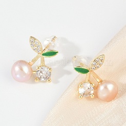 Cherry Brass Clear Cubic Zirconia Stud Earrings&nbsp;KK-D301-13G