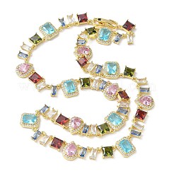 Brass Pave Colorful Cubic Zirconia Rectangle Square Teardrop Tennis Necklaces&nbsp;NJEW-G183-09G