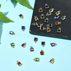 30Pcs 15 Colors Square Rack Plating Brass Glass Charms&nbsp;KK-FS0001-40