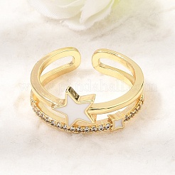 Brass Micro Pave Cubic Zirconia Enamel Cuff Rings for Women&nbsp;CU-CBAE7DF-13G-01