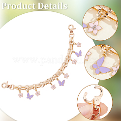2Pcs Alloy Enamel Lilac Butterfly and Pink Flower Pendant Aluminum Bag Decorative Chains&nbsp;HJEW-BBC0001-38
