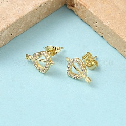 Heart Brass Micro Pave Clear Cubic Zirconia Stud Earrings&nbsp;EJEW-Z144-12G