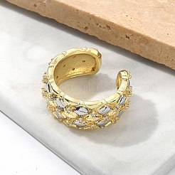 Square Pattern Brass Micro Pave Clear Cubic Zirconia Cuff Rings for Women&nbsp;RJEW-U041-14G