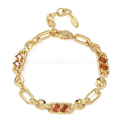 Ring & Paperclip Brass Micro Pave Cubic Zirconia Link Chain Bracelets for Women&nbsp;BJEW-D458-03G-07