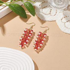 Trumpet Flower Shape Glass & Imitation Pearl Beaded Dangle Earrings&nbsp;EJEW-JE05100-01