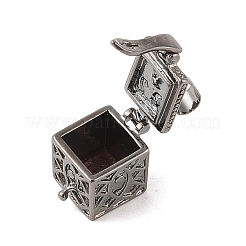 Carved Cuboid Rack Plating Brass Prayer Box Pendants&nbsp;KK-L101-28B