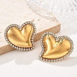 Heart 304 Stainless Steel Micro Pave Clear Cubic Zirconia Stud Earrings&nbsp;EJEW-V016-01G-01