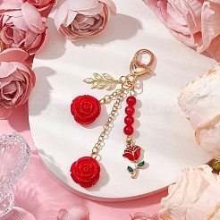 Valentine's Day Theme Rose Resin & Alloy Enamel Pendant Decoration&nbsp;HJEW-JM02345
