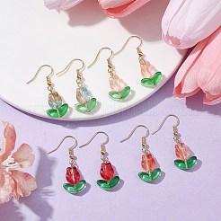 4 Pairs 4 Colors Tulip Flower Lampwork Dangle Earrings&nbsp;EJEW-JE05526-S