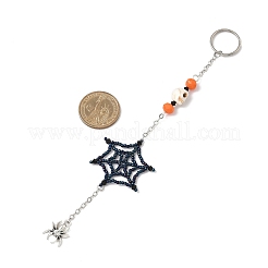 Halloween Theme Glass Seed Spider Web Keychains&nbsp;HJEW-MZ00285-02