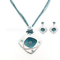 Rhombus Alloy Enamel Stud Earrings & Pendant Necklaces Sets&nbsp;FS-WGC3B96-06