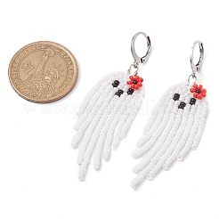 Halloween Woven MIYUKI Seed Beads Ghost Hoop Earrings&nbsp;EJEW-JE05854-02