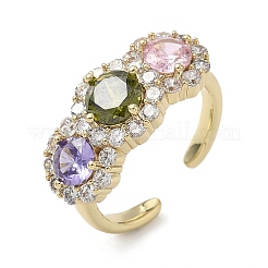 Brass Micro Pave Cubic Zirconia Cuff Rings&nbsp;RJEW-H256-01G-01