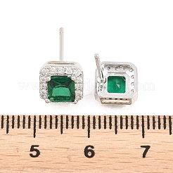 Square Brass Micro Pave Cubic Zirconia Stud Earrings&nbsp;EJEW-Z164-22P-02
