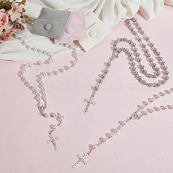 3Pcs Round White Glass Pearl Rosary Bead Necklaces&nbsp;NJEW-GO0001-18