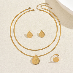 Stainless Steel Teardrop Necklace & Earrings & Ring Sets for Women&nbsp;EE9030