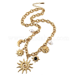 304 Stainless Steel Resin & Plastic Pearl Sun Pendant Bib Necklaces&nbsp;NJEW-H073-01G