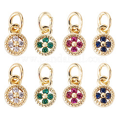 8Pcs 4 Colors Brass Micro Pave Cubic Zirconia Pendants&nbsp;KK-TA0009-08