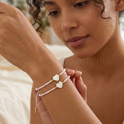 Adjustable Heart Natural Shell & Glass Seed Beaded Braided Bracelet Sets&nbsp;NT9181-2