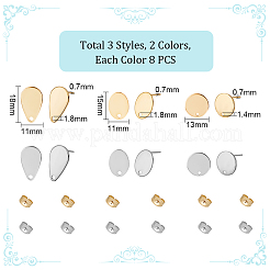 48Pcs 3 Style 2 Colors 201 Stainless Steel Stud Earring Findings&nbsp;STAS-UN0043-68