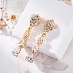 Teardrop Brass Micro Pave Clear Cubic Zirconia Stud Earrings&nbsp;EJEW-K300-41G