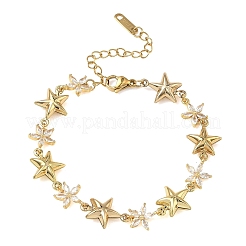 304 Stainless Steel Pave Clear Cubic Zirconia Link Chain Bracelets for Women&nbsp;BJEW-A169-11G