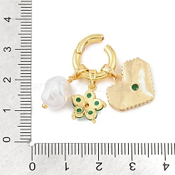 Brass Micro Pave Green Cubic Zirconia with Plastic Imitation Pearl Pendants&nbsp;CU-CBA1242-01D-G