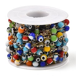 Evil Eye Lampwork Beaded Link Chains&nbsp;CHS-G028-04G-08