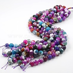 Dyed Natural Fire Crackle Agate Faceted Round Bead Strands&nbsp;G-O038-24E