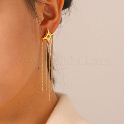 304 Stainless Steel Pave Clear Cubic Zirconia Star Tassel Earrings for Women&nbsp;WG0B521-01
