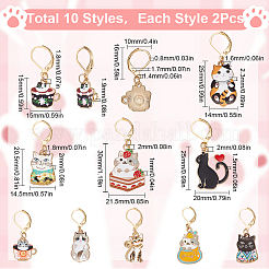 20Pcs 10 Style Alloy Enamel Cat Charm Locking Stitch Markers&nbsp;HJEW-SC0001-29