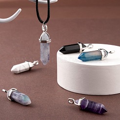 5Pcs 5 Style Natural Mixed Gemstone Pointed Pendants&nbsp;G-FS0001-31