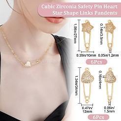 6Pcs 2 Styles Brass Micro Pave Cubic Zirconia Connector Charms&nbsp;KK-BBC0005-56
