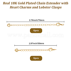 12Pcs 2 Styles Brass Chain Extender with Heart Charms and Lobster Clasps&nbsp;KK-BBC0021-77