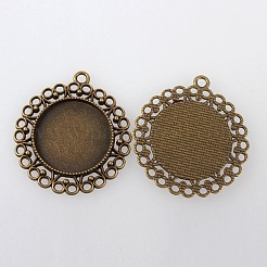 Vintage Tibetan Style Alloy Flower Pendant Cabochon Bezel Settings&nbsp;X-TIBEP-M018-118AB-NF