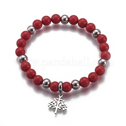 Natural & Synthetic Mixed Stone Round Beaded Stretch Charm Bracelets&nbsp;BJEW-L648-08