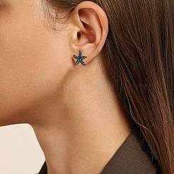 1 Pair Starfish Brass Micro Pave Clear Cubic Zirconia Studs Earrings&nbsp;EJEW-SZ0002-08EB