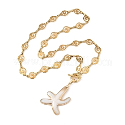 Ocean Natural Shell Brass Starfish Pendant 304 Stainless Steel Spiral Link Chain Necklaces for Women&nbsp;NJEW-JN06396