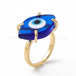 Lampwork Oval with Evil Eye Open Cuff Ring&nbsp;RJEW-I086-13G