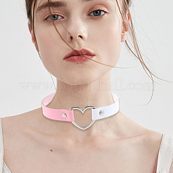 Adjustable Gothic Two Tone PU Leather Alloy Heart Choker Necklaces for Women&nbsp;NJEW-WH20816-007P-E