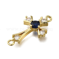 Brass Blue Cubic Zirconia Cross Connector Charms&nbsp;ZIRC-I070-012G