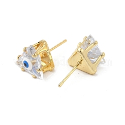 Triangle Glass with Enamel Evil Eye Stud Earrings&nbsp;EJEW-P210-01G-07
