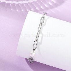 Shell Pearl & 304 Stainless Steel Paperclip Chain Bracelets for Women&nbsp;BJEW-JB13820