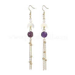 Natural Amethyst Round with Moon Dangle Earrings&nbsp;EJEW-JE06813-02